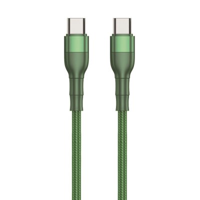 2GO Usb data cable Usb Type-c -> Usb Type-c , Nylon Green, 100cm