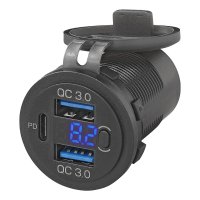 PROPLUS Usb-inbouwdoos Met Voltmeter 3in1, 2x Usb-type A, 1x Usb-type C